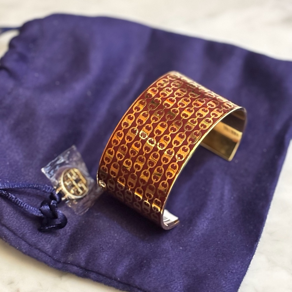 Tory Burch Cuff Bracelet Gold Burgundy Oxblood